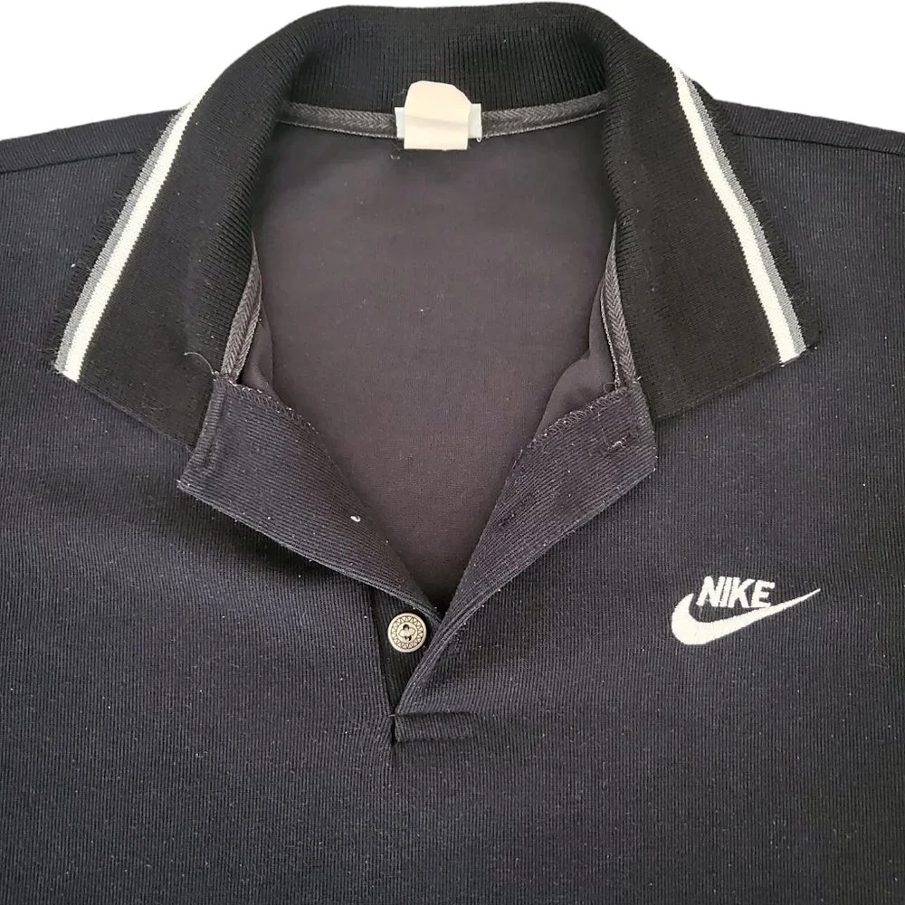 Vintage Men's Nike Embroidered Big Swoosh Polo Black‎ Shirt 90s Short Sleeves